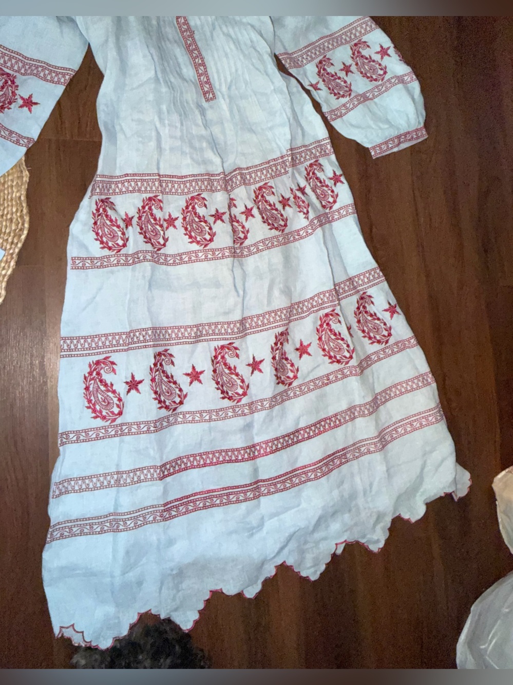 Nwt Asha rare blue embroidered MADAKET PIPER DRESS $550 boho resort linen summer - Picture 6 of 10